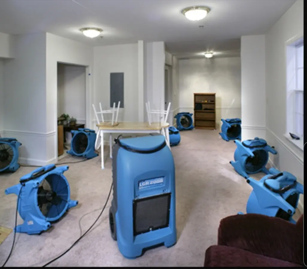 Air movers and dehumidifier setup for Water Damage Restoration in Lake Zurich